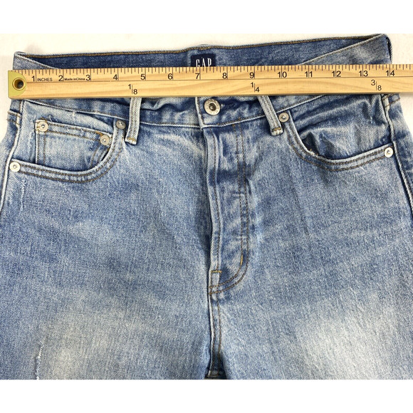 GAP Jeans Womens Size 27 Button Fly Light Wash Denim Straight Distress Destroy - Picture 6 of 12